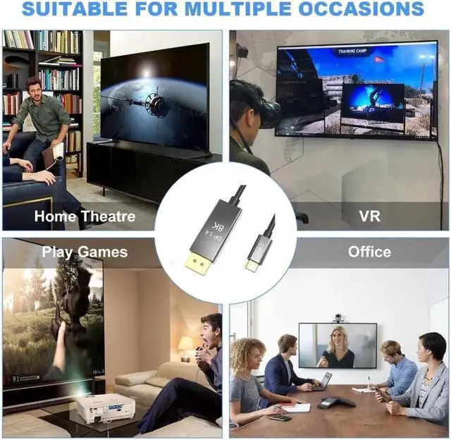 Alt view image 2 of 7 - USB C to DisplayPort 1.4 Cable 8K @30Hz 4K @144Hz USB 3.1 Type C Thunderbolt 3 to DP Cable for MacBook 2017 DellXPS 15 Disply XDR Galaxy - 10 FEET