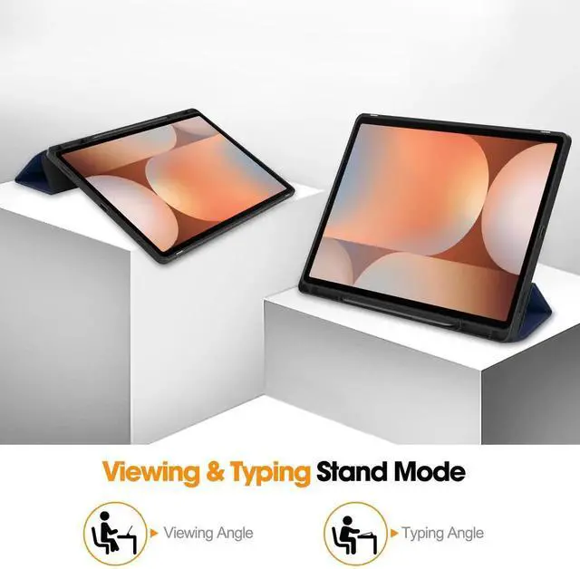 Alt view image 2 of 7 - Case for Samsung Galaxy Tab S10 Ultra 2024/ S9 Ultra 2023/ S8 Ultra 2022 14.6 Inch, Slim Smart Stand Cover Protective Cover with Pencil Holder, Stand, Universal Stylus Pen Blue