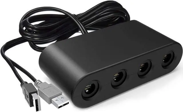 Main image of Gamecube Controller Adapter for Wii u and 4 Port Black Super Smash Bros GameCube Adapter for Wii u PC USB Switch