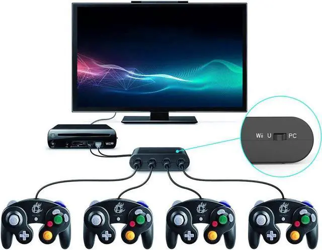 Alt view image 7 of 7 - Gamecube Controller Adapter for Wii u and 4 Port Black Super Smash Bros GameCube Adapter for Wii u PC USB Switch