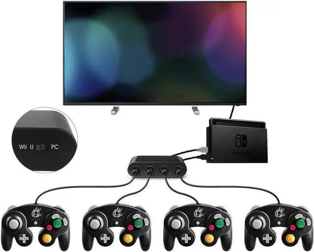 Alt view image 3 of 7 - Gamecube Controller Adapter for Wii u and 4 Port Black Super Smash Bros GameCube Adapter for Wii u PC USB Switch