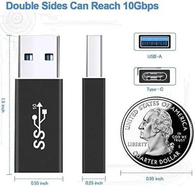 Alt view image 3 of 6 - Updated USB 3.1 Male to Type-C Female Adapter USB A to USB C 3.1 GEN 2 Converter Support Double Sided 10Gbps Charging & Data