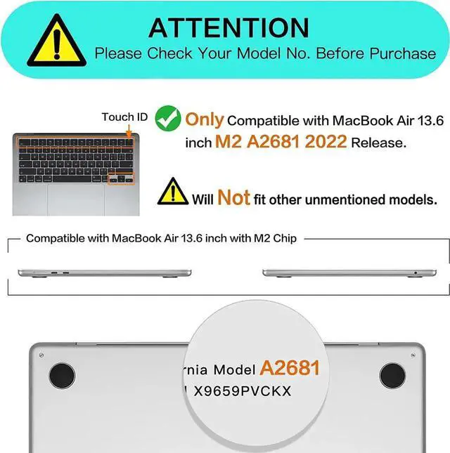 Alt view image 2 of 7 - Compatible with MacBook Air 13.6 inch Case 2022 Release A2681 M2 Chip with Liquid Retina Display & Touch ID, Protective Plastic Hard Shell Case & Keyboard Cover Crystal Clear