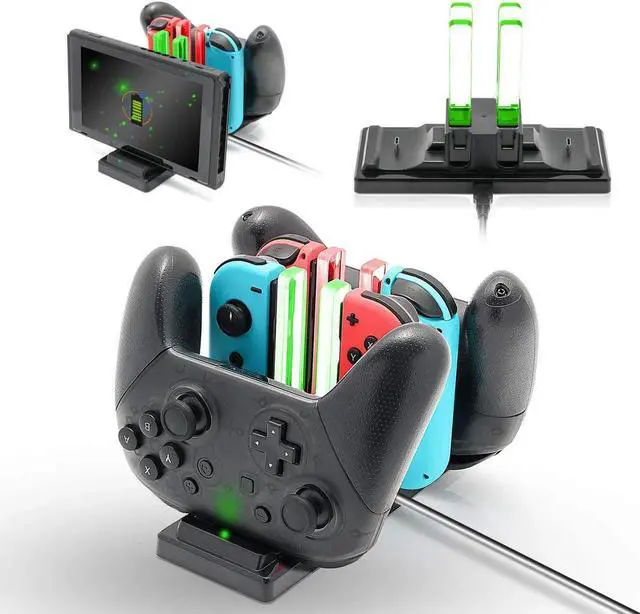 Alt view image 3 of 7 - Controller Charger Dock for Nintendo Switch 6 in 1 Charging Station for Nintendo Switch Joy-Con Controllers and Pro Controllers Black