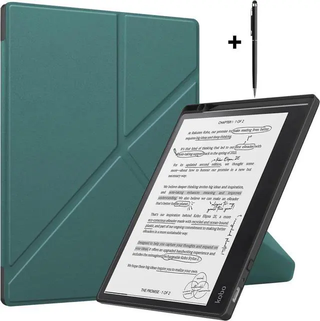 Main image of Slim Case for Kobo Elipsa 2E 10.3 inch 2023 - Premium Leather Case Protective Smart Folio Shell Cover with Pen Holder, Auto Wake/Sleep, Multi-Viewing Angles, Stylus Pen Dark Green