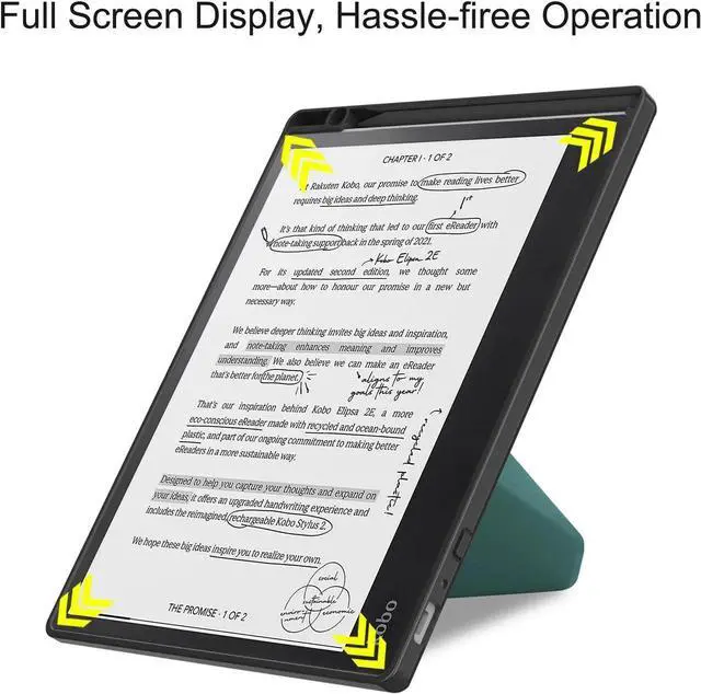 Alt view image 2 of 7 - Slim Case for Kobo Elipsa 2E 10.3 inch 2023 - Premium Leather Case Protective Smart Folio Shell Cover with Pen Holder, Auto Wake/Sleep, Multi-Viewing Angles, Stylus Pen Dark Green