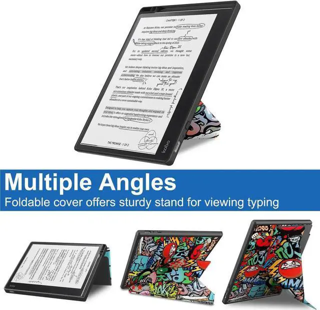 Alt view image 7 of 7 - Slim Case for Kobo Elipsa 2E 10.3 inch 2023 - Premium Leather Case Protective Smart Folio Shell Cover with Pen Holder, Auto Wake/Sleep, Multi-Viewing Angles, Stylus Pen Colorful Tree
