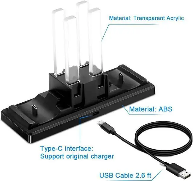 Alt view image 4 of 7 - 6 In 1 Charger Dock for Nintendo Switch Joy-Con Controllers and Pro Con,Controller Charging Dock for Nintendo Switch