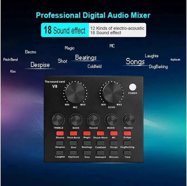 Alt view image 3 of 7 - Live Sound Card Portable Mobile Audio Mixer, Karaoke Sound Mixer Recording Sound Card for Live Broadcast K Songs Recording Voice Chatting