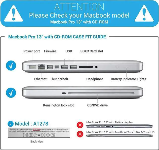 Alt view image 4 of 6 - Compatible with MacBook Pro 13 Inch case A1278 Release 2012-2008, Plastic Hard Shell Case with Keyboard Cover for Apple Old Version Mac Pro 13 with CD-ROM