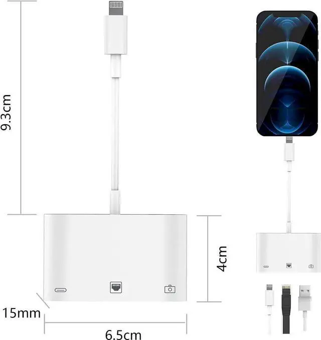 Alt view image 4 of 6 - Lightning to RJ45 Adapter, 3 in 1 RJ45 Ethernet LAN Network Adapter with USB Camera Adapter and Charge Port Compatible with iPhone/iPad/iPod, Plug and Play, Supports 100Mbps Ethernet Network