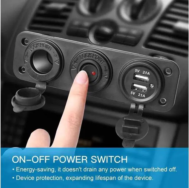 Alt view image 3 of 7 - Dual USB Socket Charger 2.1A & 2.1A with LED Power Indicator + 12V Power Outlet Cigarette Lighter Socket + ON-Off Toggle Switch Triple Function Panel for Car Boat Marine Vehicles