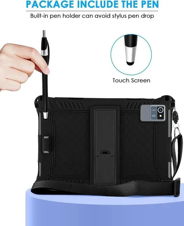 Alt view image 5 of 7 - Okaysea 10.1 inch Silicone Tablet Case with Stylus Pen & Shoulder Strap, Moderness 10.1" Case, Soft Portable Protective Cover for QunyiCO 10.1, Azeyou Tab 6 10 inch