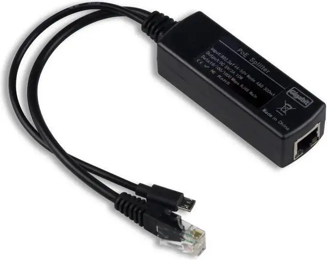 Main image of PoE Splitter Gigabit 5V - Micro USB Power and Ethernet to Raspberry Pi 3B+ Work with Echo Dot Most Micro USB Security Camera and Tablet - IEEE 802.3af Compliant