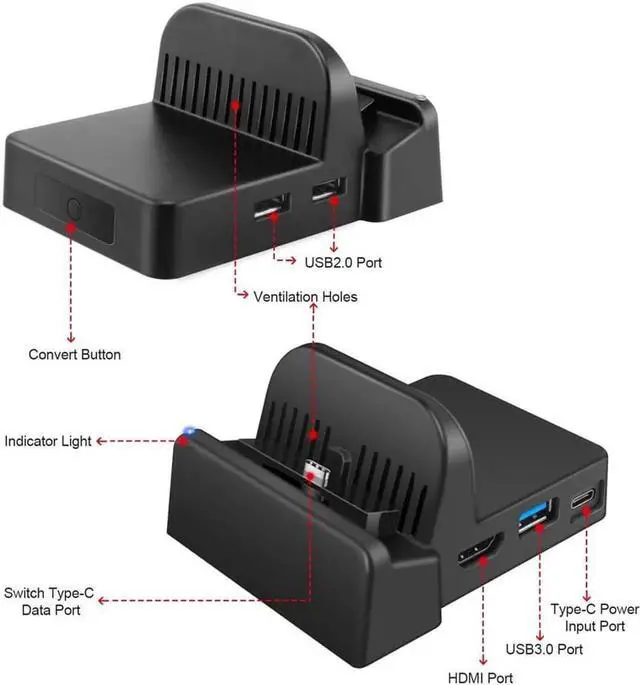 Alt view image 2 of 6 - Switch TV Dock Portable Charging Stand for Nintendo Switch Compact Switch to HDMI Adapter Mini Switch Docking Station with Extra USB 3.0 Port Replacement Charging Dock for Nintendo Switch