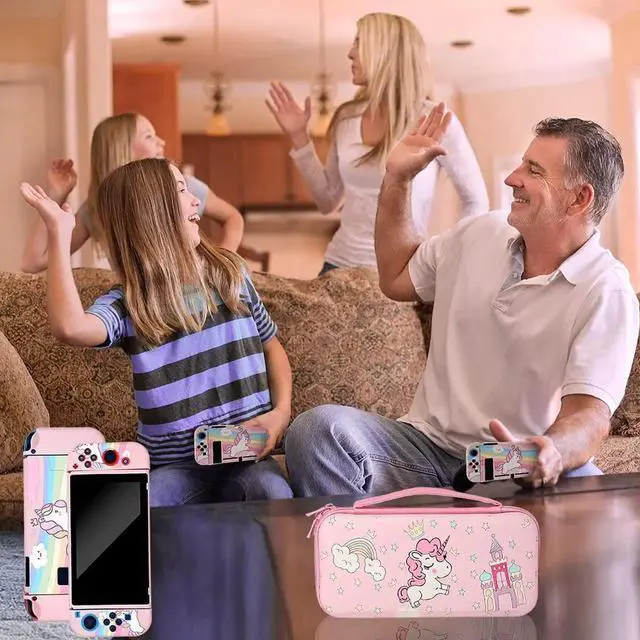 Alt view image 6 of 7 - Unicorn Hard Carrying Case for Nintendo Switch- Pink Portable Travel Case with Soft TPU Protective Case Cover Compatible with Nintendo Switch for Girls