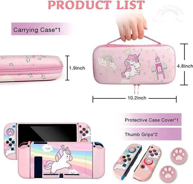 Alt view image 2 of 7 - Unicorn Hard Carrying Case for Nintendo Switch- Pink Portable Travel Case with Soft TPU Protective Case Cover Compatible with Nintendo Switch for Girls
