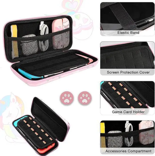Alt view image 5 of 7 - Unicorn Hard Carrying Case for Nintendo Switch- Pink Portable Travel Case with Soft TPU Protective Case Cover Compatible with Nintendo Switch for Girls