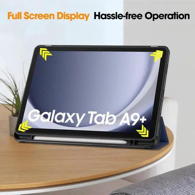 Alt view image 5 of 7 - Case for Samsung Galaxy Tab A9 Plus 11 Inch 2023 SM-X210/X215/X216/X218, Slim Smart Stand Cover Protective Cover with Pencil Holder, Stand, Universal Stylus Pen Blue
