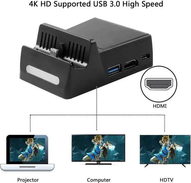 Alt view image 5 of 7 - Werleo Switch TV Dock Atuten Mini Portable Conversion Base for N-Switch Charging Stand for Nintendo Switch with HDMI and USB 3.0 Port, Replacement for Nintendo Switch Dock