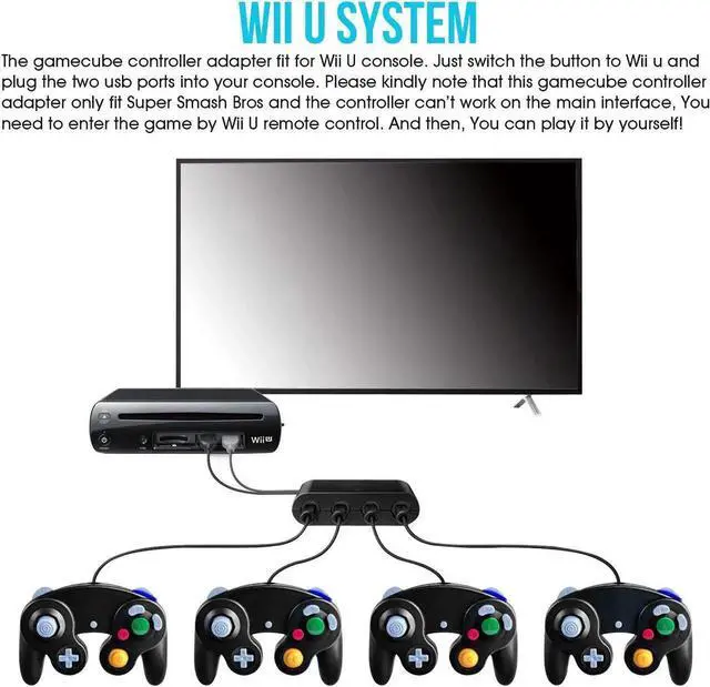 Alt view image 5 of 7 - Gamecube Controller Adapter for Nintendo Switch Wii U PC Super Smash Ultimat 4 Ports 2019 Version with Turbo Mode No Driver Needed Provide Best Super Smash Bros Game Switch