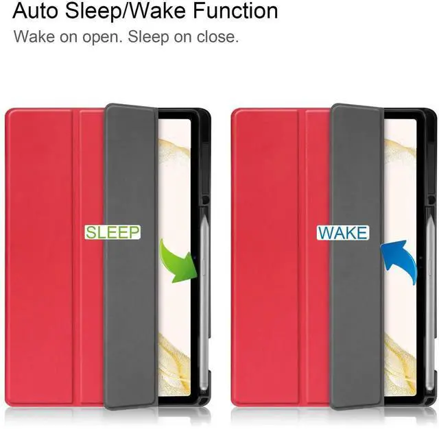 Alt view image 3 of 7 - Case for Samsung Galaxy Tab S8 11 inch 2022/Tab S7 2020 11" Model SM-X700/X706/T870/T875/T878, Slim Smart Stand Cover Protective Cover with Pencil Holder, Stand, Universal Stylus Pen Red