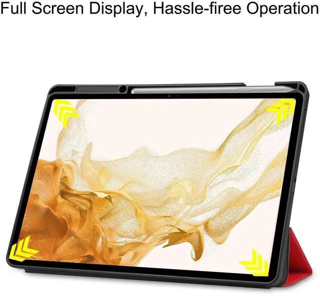 Alt view image 2 of 7 - Case for Samsung Galaxy Tab S8 11 inch 2022/Tab S7 2020 11" Model SM-X700/X706/T870/T875/T878, Slim Smart Stand Cover Protective Cover with Pencil Holder, Stand, Universal Stylus Pen Red