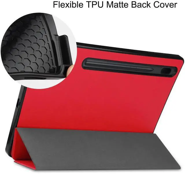Alt view image 7 of 7 - Case for Samsung Galaxy Tab S8 11 inch 2022/Tab S7 2020 11" Model SM-X700/X706/T870/T875/T878, Slim Smart Stand Cover Protective Cover with Pencil Holder, Stand, Universal Stylus Pen Red