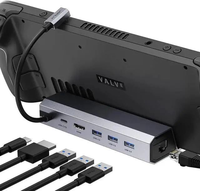 Main image of Docking Station Compatible with Steam Deck, 6-in-1 Steam Deck Dock with HDMI 2.0 4K@60Hz, Gigabit Ethernet, 3 USB-A 3.0 and Full Speed Charging USB-C Port Compatible with Valve Steam Deck