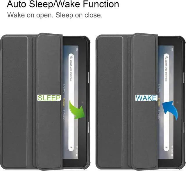 Alt view image 2 of 7 - Case for All New Amazon Fire 7 inch Tablet (12th Generation, 2022 Released) - Lightweight Tri-fold Stand Auto Wake/Sleep Folio Stand Cover with Universal Stylus Pen Gray