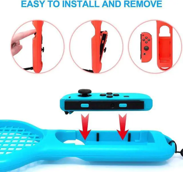 Alt view image 2 of 7 - Tennis Racket for Nintendo Switch Joy-Con Controller,Accessories for Nintendo Switch Game Mario Tennis Aces Blue and Red - Only Use for Swing Mode on Nintendo Switch