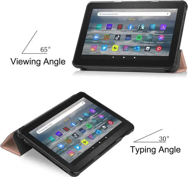 Alt view image 3 of 7 - Case for All New Amazon Fire 7 inch Tablet (12th Generation, 2022 Released) - Lightweight Tri-fold Stand Auto Wake/Sleep Folio Stand Cover with Universal Stylus Pen Rose Gold