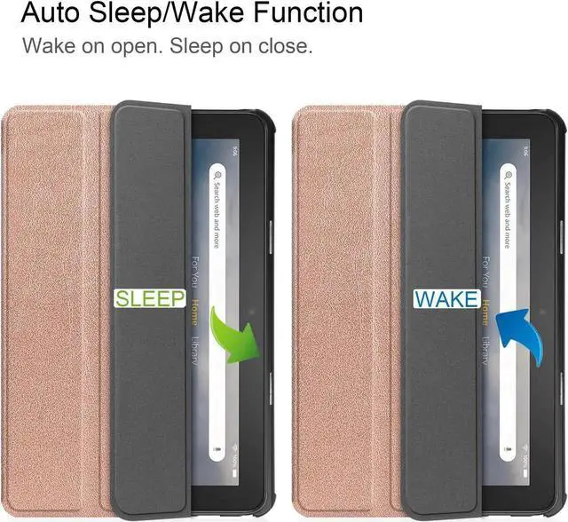 Alt view image 6 of 7 - Case for All New Amazon Fire 7 inch Tablet (12th Generation, 2022 Released) - Lightweight Tri-fold Stand Auto Wake/Sleep Folio Stand Cover with Universal Stylus Pen Rose Gold