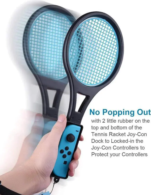 Alt view image 5 of 7 - Tennis Racket for Nintendo Switch Joy-Con Tendak Game Accessories for Mario Tennis Aces Game with 12 in 1 Game Card Case - 2 Pack Black + Red