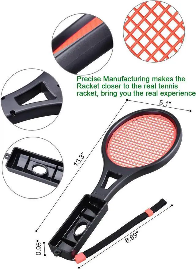 Alt view image 7 of 7 - Tennis Racket for Nintendo Switch Joy-Con Tendak Game Accessories for Mario Tennis Aces Game with 12 in 1 Game Card Case - 2 Pack Black + Red