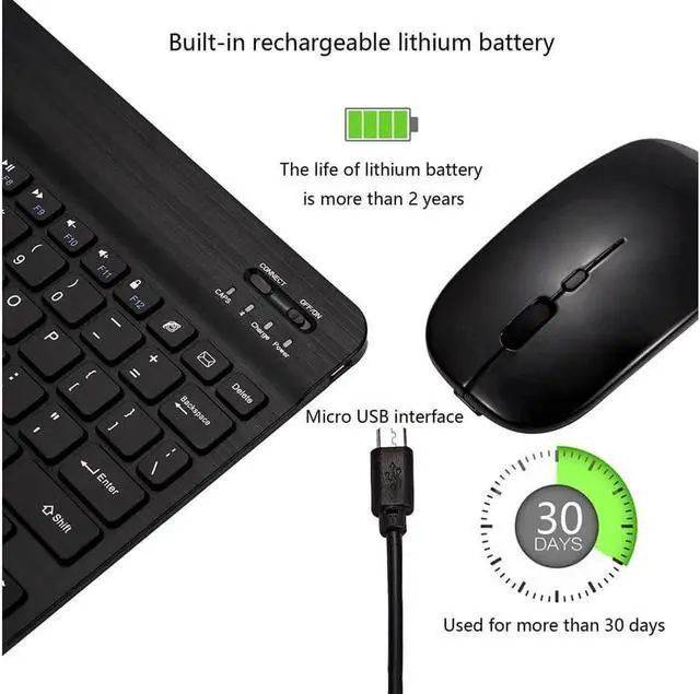 Alt view image 6 of 7 - Ultra-Slim Bluetooth Keyboard and Mouse Combo Rechargeable Portable Wireless Keyboard Mouse Set for Apple iPad iPhone iOS 13 and Above Samsung Tablet Phone Smartphone Android Windows Light