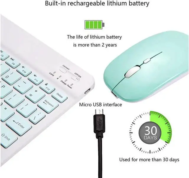 Alt view image 3 of 7 - Ultra-Slim Bluetooth Keyboard and Mouse Combo Rechargeable Portable Wireless Keyboard Mouse Set for Apple iPad iPhone iOS 13 and Above Samsung Tablet Phone Smartphone Android Windows Light