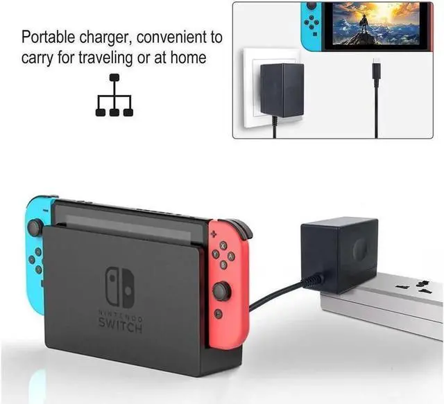 Alt view image 2 of 6 - Charger for Nintendo Switch,AC adapter for Nintendo Switch - Fast Travel Wall Charger with 5FT USB Type C Cable 15V/2.6A Power Supply for Nintendo Switch Supports TV Mode and Dock Station