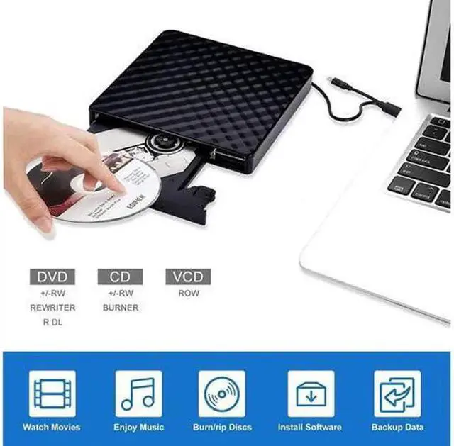 Alt view image 2 of 7 - External CD Drive, BEVA Portable Slim USB 3.0 DVD CD Player Burner RW Writer, Copier, Reader for Laptop, Notebook, Desktop, Mac, Support Windows 7/8/ 10/ XP/Mac OS