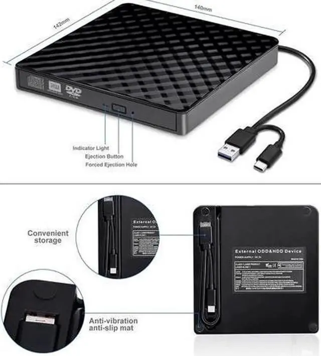 Alt view image 7 of 7 - External CD Drive, BEVA Portable Slim USB 3.0 DVD CD Player Burner RW Writer, Copier, Reader for Laptop, Notebook, Desktop, Mac, Support Windows 7/8/ 10/ XP/Mac OS