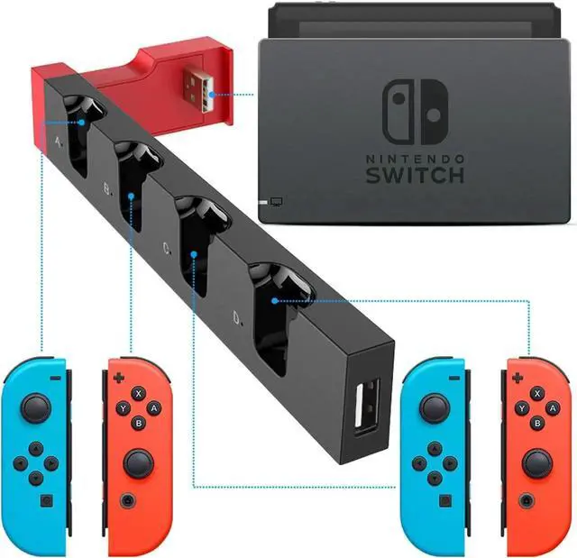 Alt view image 4 of 7 - Charger for Nintendo Switch Joy Cons Controllers, Charging Dock Base Station for Nintendo Switch Joy-Con with Indicator, Charger Station Stand for 4 Joy Cons