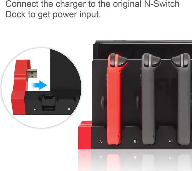 Alt view image 7 of 7 - Charger for Nintendo Switch Joy Cons Controllers, Charging Dock Base Station for Nintendo Switch Joy-Con with Indicator, Charger Station Stand for 4 Joy Cons