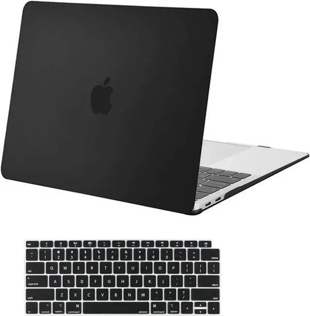 Main image of Compatible with MacBook Air 13 inch Case 2020 2019 2018 Release A2337 M1 A2179 A1932 Retina Display with Touch ID, Protective Plastic Hard Shell Case & Keyboard Cover Skin Black
