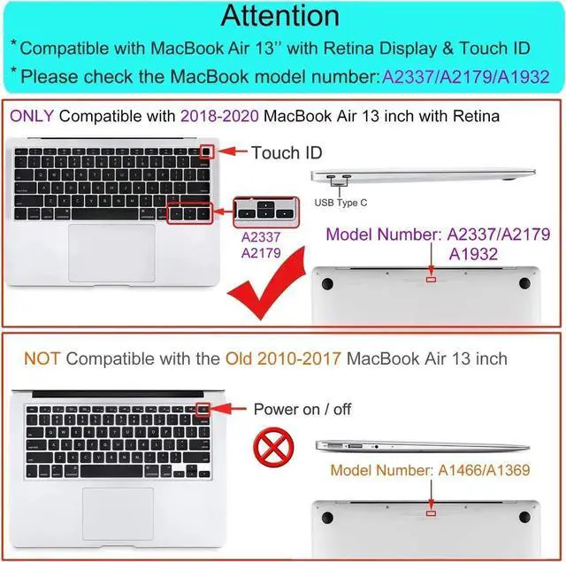 Alt view image 5 of 6 - Compatible with MacBook Air 13 inch Case 2020 2019 2018 Release A2337 M1 A2179 A1932 Retina Display with Touch ID, Protective Plastic Hard Shell Case & Keyboard Cover Skin Black