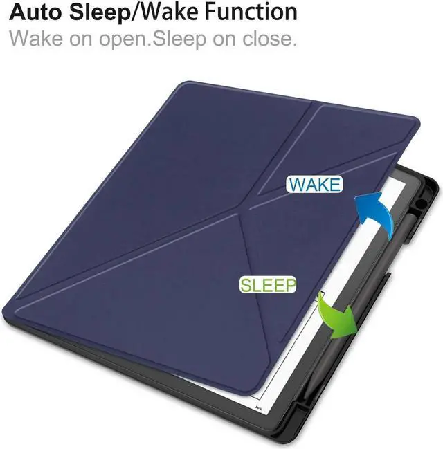 Alt view image 7 of 7 - Slim Case for Kindle Scribe 10.2 inch 2022 Released - Premium Leather Case Protective Smart Folio Shell Cover with Pen Holder, Auto Wake/Sleep, Multi-Viewing Angles, Stylus Pen Blue