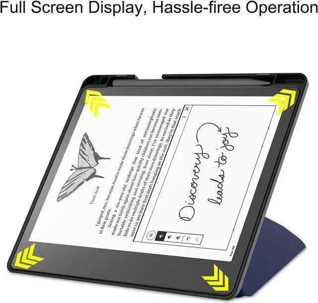 Alt view image 4 of 7 - Slim Case for Kindle Scribe 10.2 inch 2022 Released - Premium Leather Case Protective Smart Folio Shell Cover with Pen Holder, Auto Wake/Sleep, Multi-Viewing Angles, Stylus Pen Blue