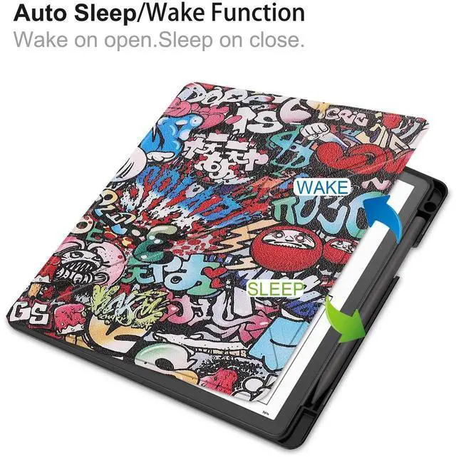 Alt view image 4 of 7 - Slim Case for Kindle Scribe 10.2 inch 2022 Released - Premium Leather Case Protective Smart Folio Shell Cover with Pen Holder, Auto Wake/Sleep, Multi-Viewing Angles, Stylus Pen Colorful Tree