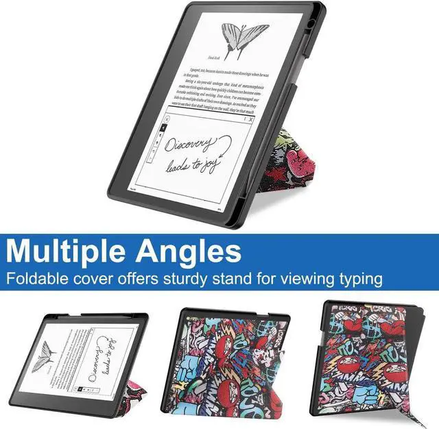 Alt view image 5 of 7 - Slim Case for Kindle Scribe 10.2 inch 2022 Released - Premium Leather Case Protective Smart Folio Shell Cover with Pen Holder, Auto Wake/Sleep, Multi-Viewing Angles, Stylus Pen Colorful Tree