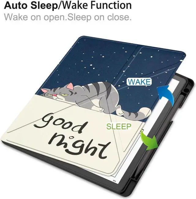 Alt view image 6 of 7 - Slim Case for Kindle Scribe 10.2 inch 2022 Released - Premium Leather Case Protective Smart Folio Shell Cover with Pen Holder, Auto Wake/Sleep, Multi-Viewing Angles, Stylus Pen Lazy Cat