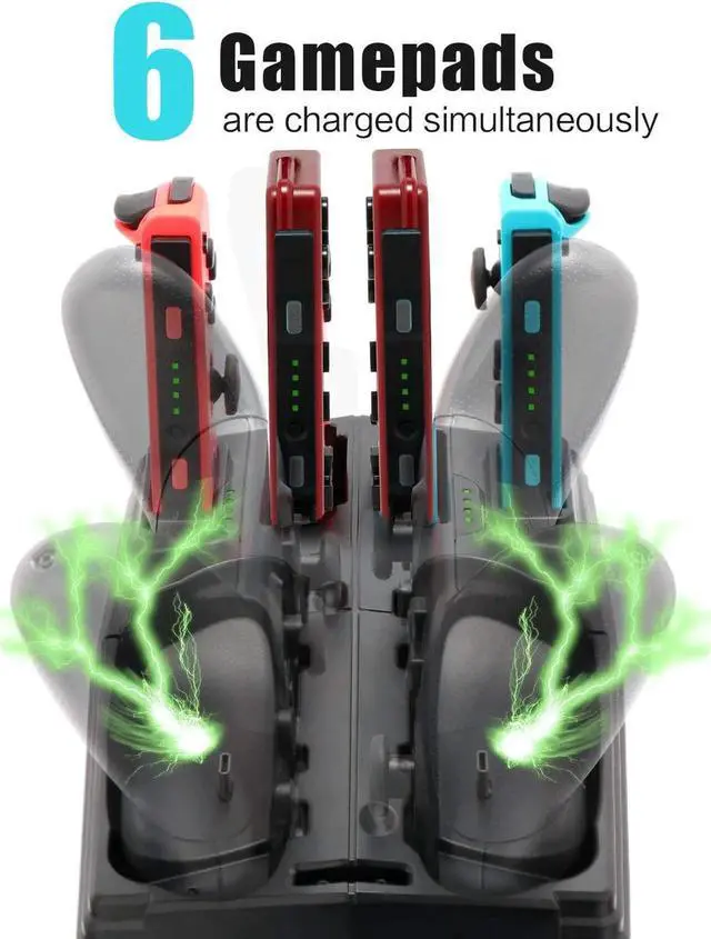 Alt view image 3 of 7 - Controller Charger for Nintendo Switch Charging Dock for Nintendo Switch 4 Joy-Cons 4 Pro Controllers and 2 Poke Ball Plus Controllers Storage Rack for Nintendo Switch Holder for 8 Switch Games